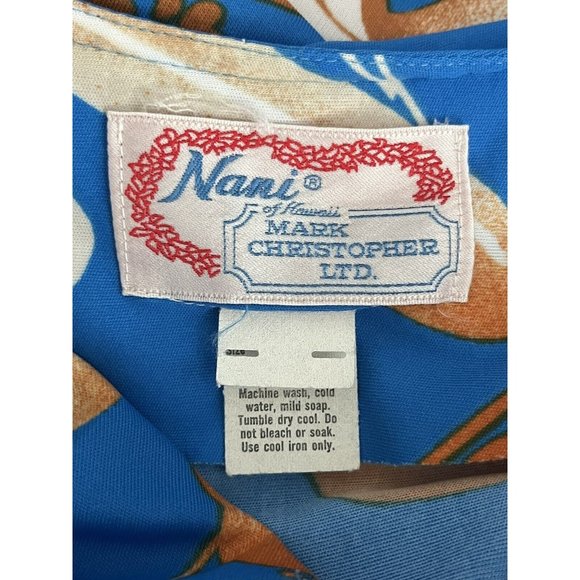 Nani of Hawaii Women's 11 Hawaiian Maxi Dress Blue Brown Floral Muumuu Shift - Picture 11 of 12